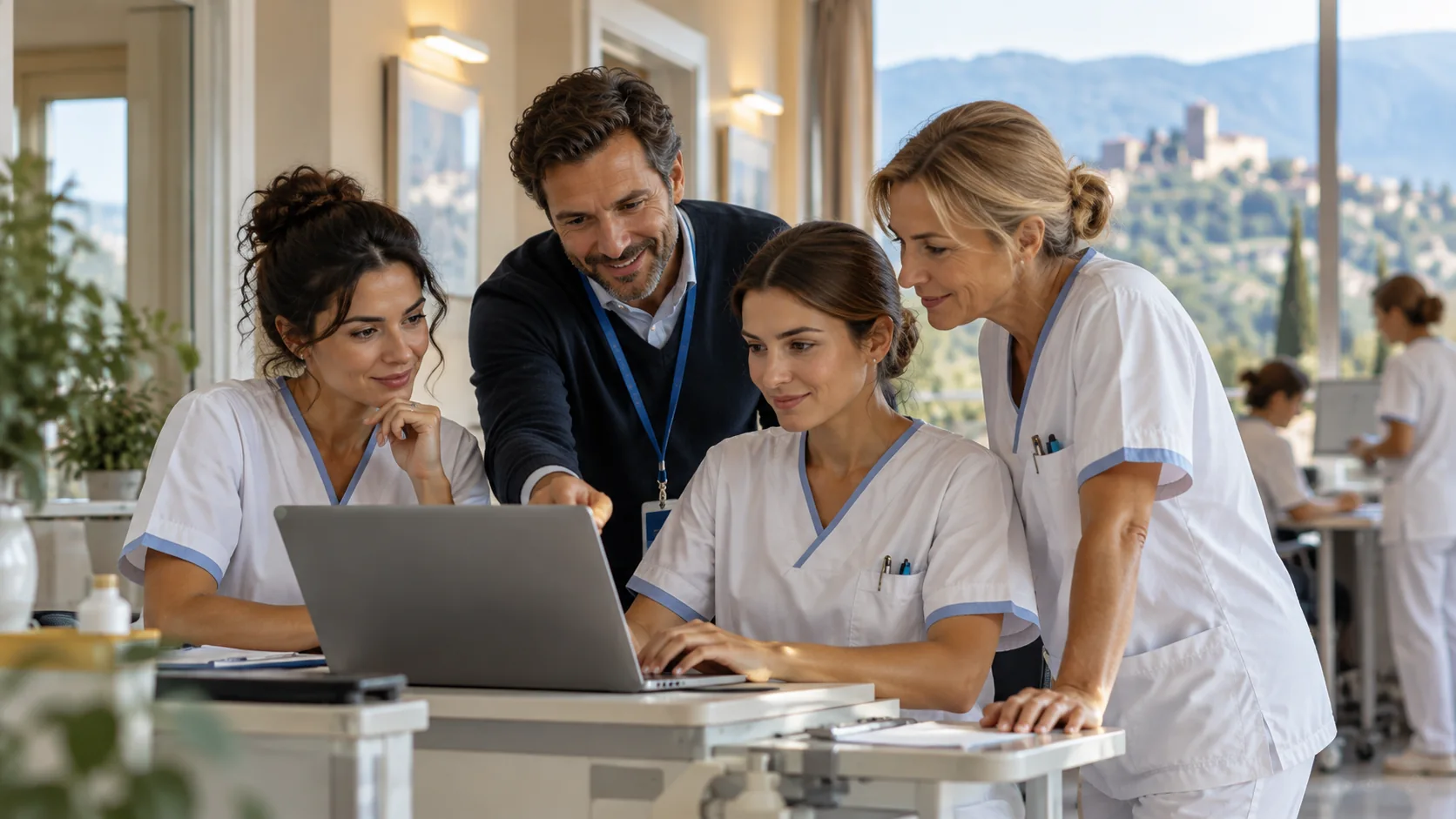 Formazione del personale sanitario all’utilizzo di strumenti digitali, con un consulente che affianca le operatrici