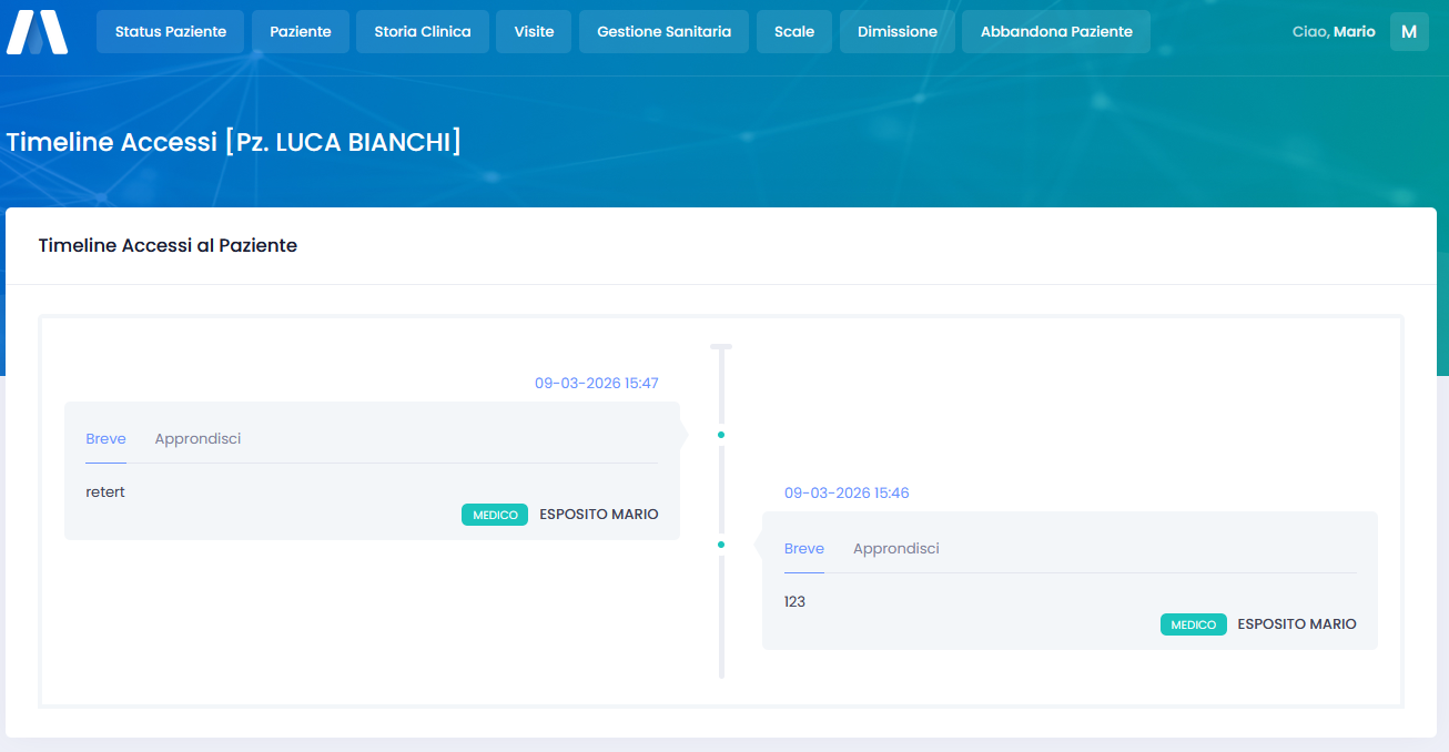 Timeline del percorso paziente nell’interfaccia WebKlinic